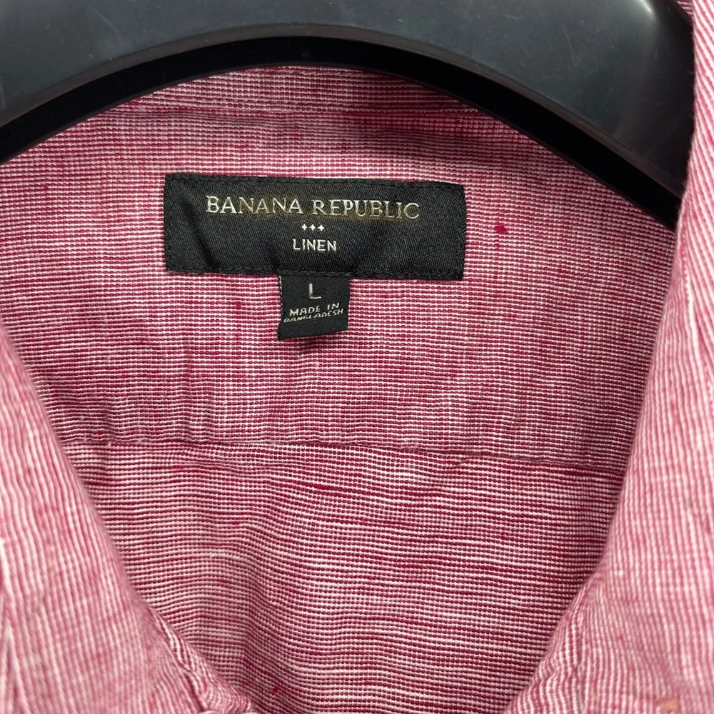 Banana Republic Linen Blend Shirt Mens Large Red Slim Fit Button Down Classic‎